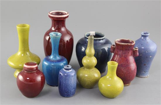 A group of Chinese monochrome miniature and small vases, 19th - 20th century, 6.5cm -14.5cm